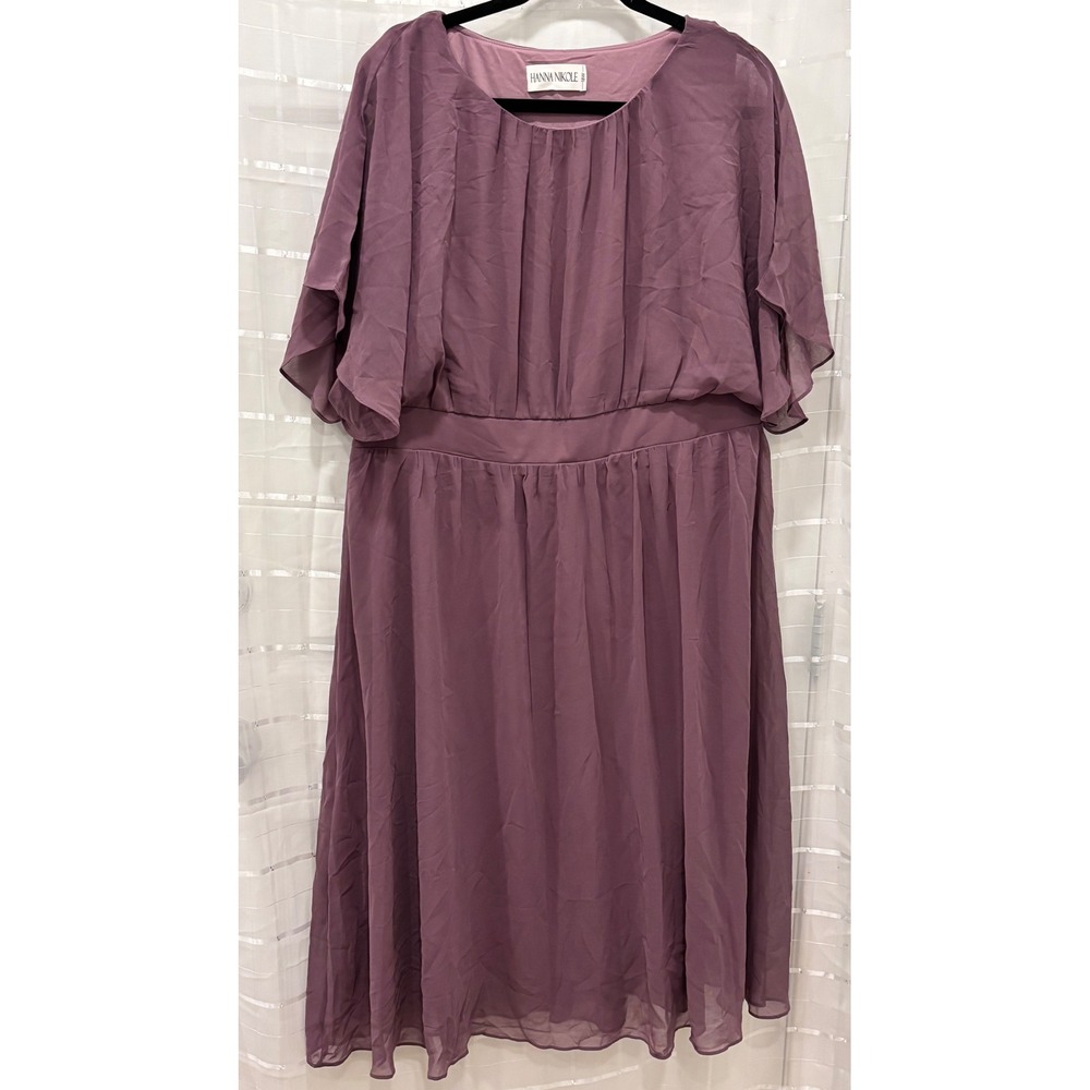 Hanna Nikole Purple Chiffon Flutter Sleeve Pleated Plus Size Dress 18W Mauve